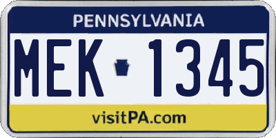 PA license plate MEK1345