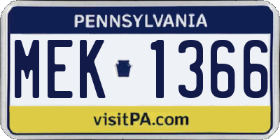 PA license plate MEK1366