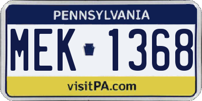 PA license plate MEK1368