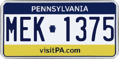 PA license plate MEK1375