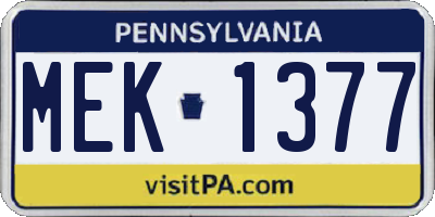 PA license plate MEK1377