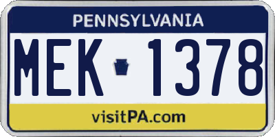 PA license plate MEK1378