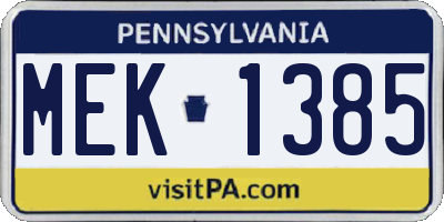 PA license plate MEK1385