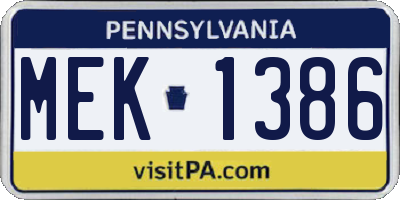 PA license plate MEK1386