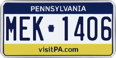 PA license plate MEK1406