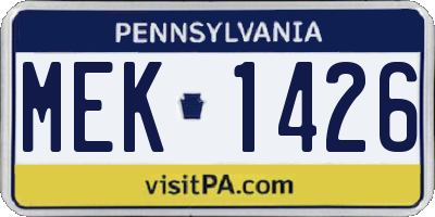 PA license plate MEK1426