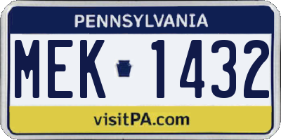 PA license plate MEK1432