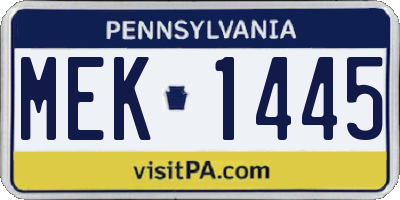 PA license plate MEK1445