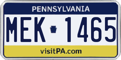 PA license plate MEK1465
