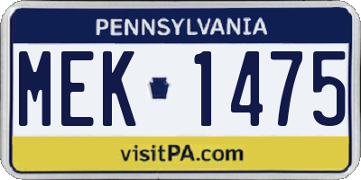 PA license plate MEK1475