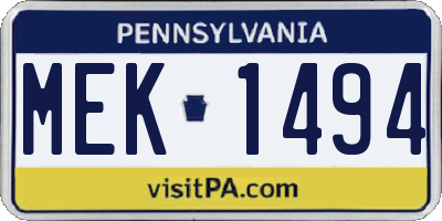 PA license plate MEK1494
