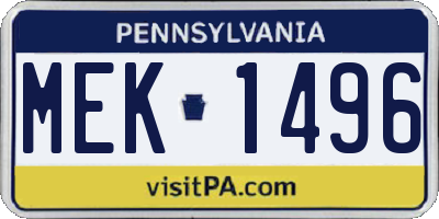 PA license plate MEK1496