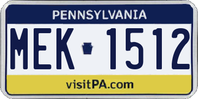 PA license plate MEK1512