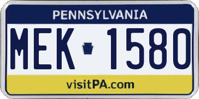 PA license plate MEK1580