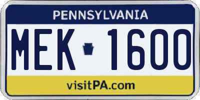 PA license plate MEK1600