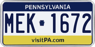 PA license plate MEK1672