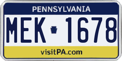 PA license plate MEK1678