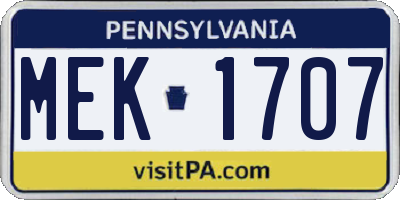 PA license plate MEK1707