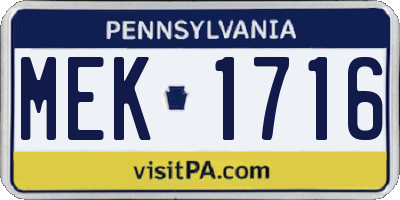 PA license plate MEK1716
