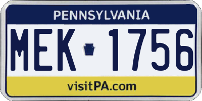 PA license plate MEK1756