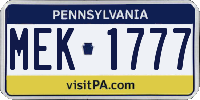 PA license plate MEK1777