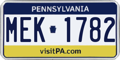PA license plate MEK1782