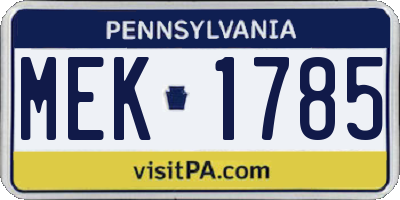 PA license plate MEK1785