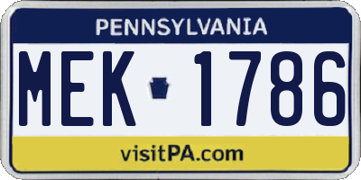 PA license plate MEK1786