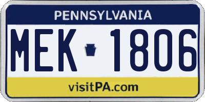 PA license plate MEK1806