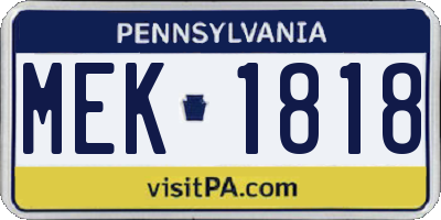 PA license plate MEK1818