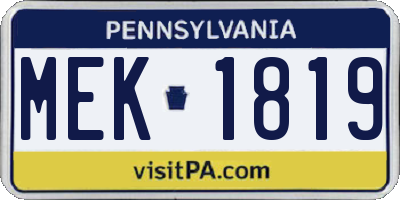 PA license plate MEK1819