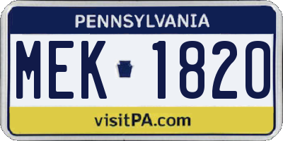 PA license plate MEK1820