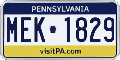 PA license plate MEK1829