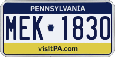 PA license plate MEK1830