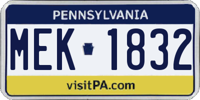PA license plate MEK1832