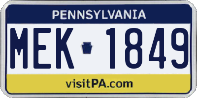 PA license plate MEK1849