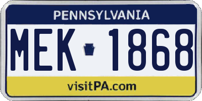 PA license plate MEK1868