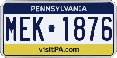 PA license plate MEK1876