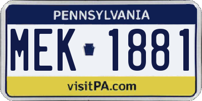 PA license plate MEK1881