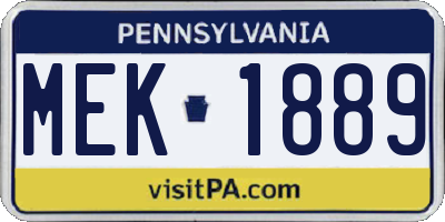PA license plate MEK1889