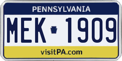 PA license plate MEK1909