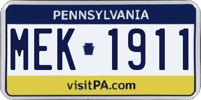 PA license plate MEK1911