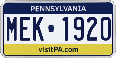 PA license plate MEK1920