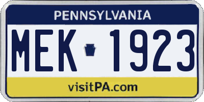 PA license plate MEK1923