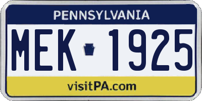 PA license plate MEK1925