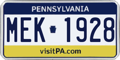PA license plate MEK1928