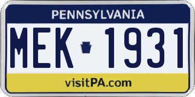 PA license plate MEK1931