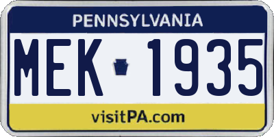 PA license plate MEK1935