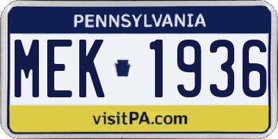 PA license plate MEK1936