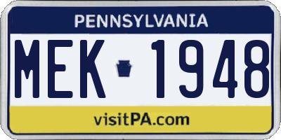 PA license plate MEK1948